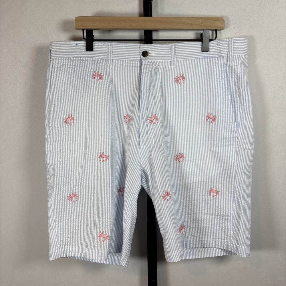 Castaway Nantucket Cisco Seersucker Shorts Mens 36 Blue Stripe Embroidered Crab